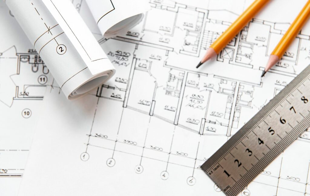 Architect workplace top view